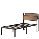 Maenizi 16 Inch Twin Bed Frames with Wood Headboard, Storage Bed Frame Twin No Box Spring Needed, Noise Free, Mahogany Maenizi