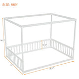SOFTSEA Grey Full Size Canopy Bed Frame with Guardrails - Low Floor Design, Easy Assembly, No Box Spring Needed SOFTSEA