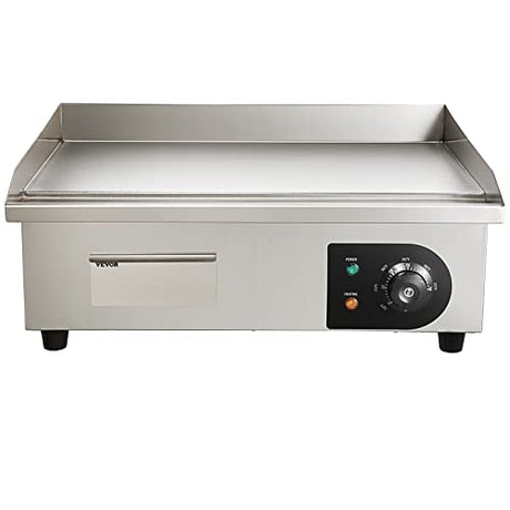 VEVOR Commercial Electric Griddle, 22", 1600W Countertop Flat Top Griddle, Stainless Steel Teppanyaki Grill w/Iron Cooking Plate, 122-572℉ Adjustable Temp Control 2 Shovels & Brushes, 110V VEVOR