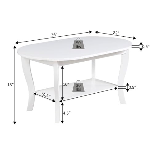 Convenience Concepts American Heritage Oval Coffee Table 36" - Classic Living Room Table with Storage Shelf for Transitional Living Room, Mahogany Convenience Concepts