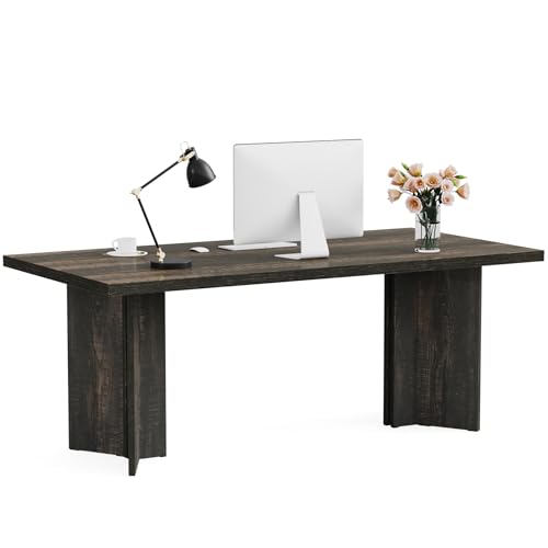 Tribesigns 10.5FT Conference Table, Large Rectangle Meeting Seminar Table for 10-12 Person, Long Wooden Business Tables (Set of 2, Dark Gray) Tribesigns