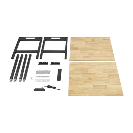 Adjustable Workbench with Power Outlets, 72"x25" Heavy-Duty Work Table, Oak Wood & Carbon Steel Workbench, 3000lbs Load Capacity, Height Adjustable, Utility Table for Garage, Workshop, Office NECKCLOUSE