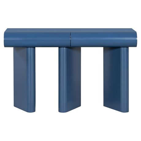 48" Stonehenge Style Modern Console Table with Storage Drawers, Wood Minimalism Industrial Curved Entryway Table for Entrance, Hallway, Living Room (Blue) Virubi