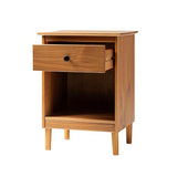 Walker Edison Traditional Wood 1 Drawer Nightstand Side Table Bedroom Storage Drawer and Shelf Bedside End Table, 18 Inch, Caramel Walker Edison