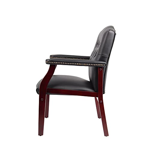 LIFE SKY Leather Armchair for Office Reception - Classic Tufted Guest Chair with Wooden Frame & Brass Nail Head Trim - Professional Waiting Room & Home Study Seating for Consultants LIFE SKY
