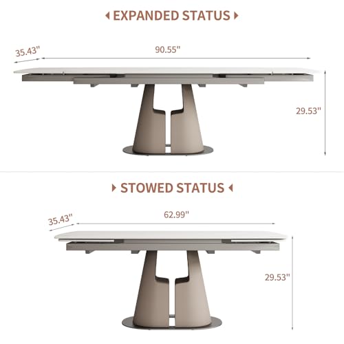 LifoHous Extendable Sintered Stone Dining Table Seats 8-10 People. Modern Telescopic Dining Table with Leather Base. Durable Stone Tabletop Suitable for Dining Rooms.90in(1Tabel) LifoHous