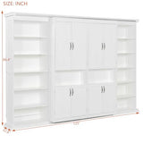 Murphy Bed with Dual Sliding Storage Cabinets, Hidden Wall Cabinet Design, Dual 6-Tier Side Shelves, Large-Capacity Space-Saving Wall Bed System for Modern Homes & Multifunctional Rooms, Full, White Merax
