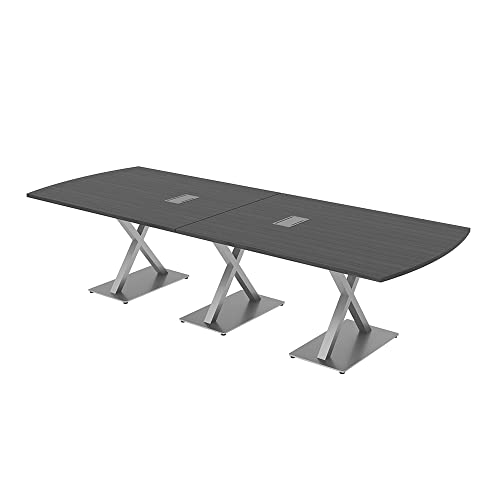 10 Person Arc Rectangle Modular Conference Table with Power & Data | Brushed Silver X-Bases | Harmony Series Meeting Tables for Offices, Training Rooms, and Homes | Scratch-Resistant | Asian Night � SKUTCHI DESIGNS INC.