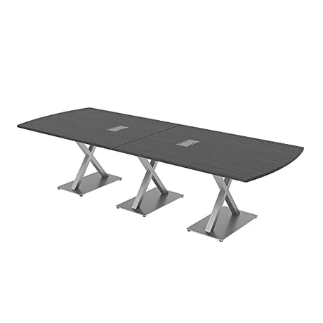 10 Person Arc Rectangle Modular Conference Table with Power & Data | Brushed Silver X-Bases | Harmony Series Meeting Tables for Offices, Training Rooms, and Homes | Scratch-Resistant | Asian Night � SKUTCHI DESIGNS INC.
