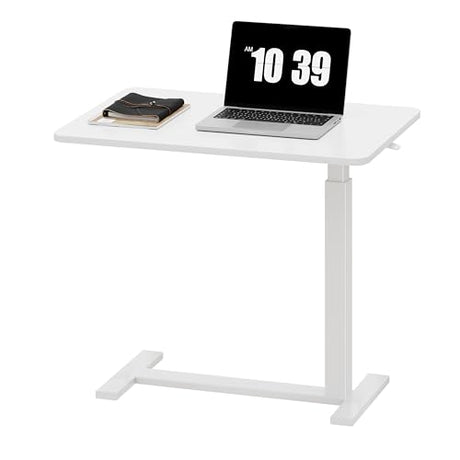 Sweetcrispy Overbed Bedside Table with Wheels, Adjustable Hospital & Home Use Bed Rolling Laptop Table, Mobile Standing Desk, White Sweetcrispy
