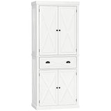 HOMCOM 72" White Traditional Kitchen Pantry Cabinet with Adjustable Shelves and Large Drawer HOMCOM