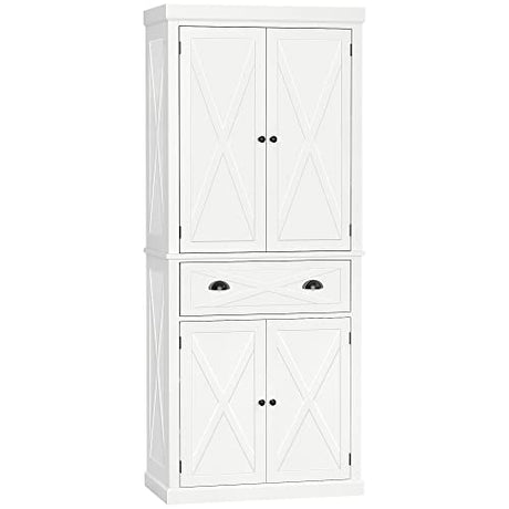 HOMCOM 72" White Traditional Kitchen Pantry Cabinet with Adjustable Shelves and Large Drawer HOMCOM