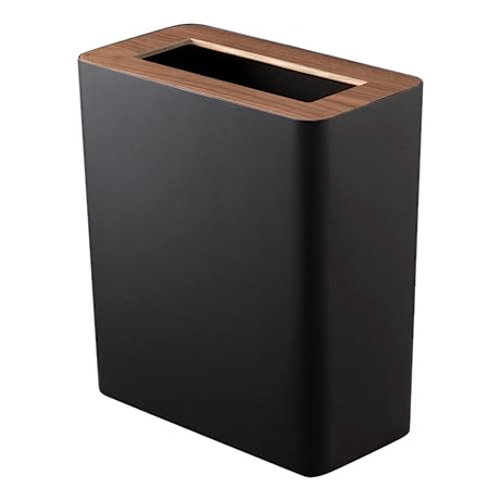 Yamazaki Home Trash Can - Small Modern Home Wastebasket for Bathroom Kitchen office Steel + Wood One Size Walnut YAMAZAKI
