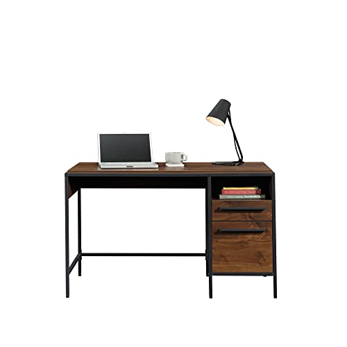 Sauder Nova Loft Single Ped Desk, L: 48.74" x W: 24.96" x H: 29.53", Grand Walnut Finish - WoodArtSupply