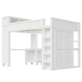 CKLMMC Wooden Queen Loft Bed with Desk, Headboard with Storage and USB, Space-Saving Modern Design for Small Rooms (White-Q1) CKLMMC