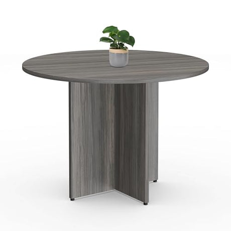 NBF 42" Round Conference Tables - Thermally Fused Gray Laminate Conference Room Tables - X Base Office Meeting Table - Durable Training Tables for Brainstorming Collaboration Sessions nbf signature series