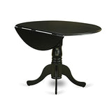 East West Furniture DLBO5-BLK-W 5 Piece Dinette Set for 4 Includes a Round Dining Room Table with Dropleaf and 4 Kitchen Dining Chairs, 42x42 Inch, Black East West Furniture