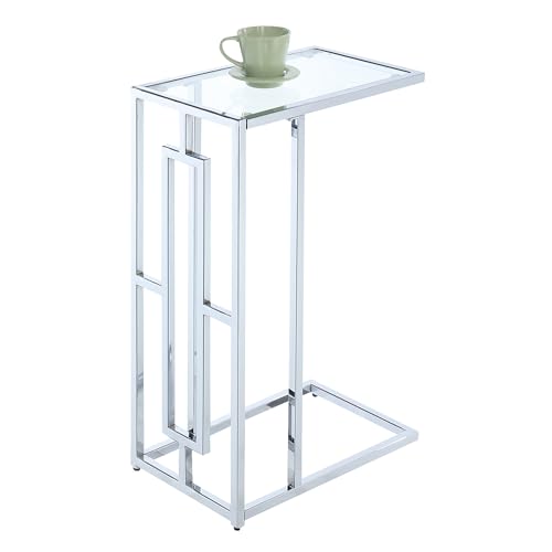 Convenience Concepts Town Square Chrome C End Table 15.75" - Contemporary C Couch Table, Modern Living Room Glass Side Table, Family Room Sliding End Table, Glass/Chrome Convenience Concepts