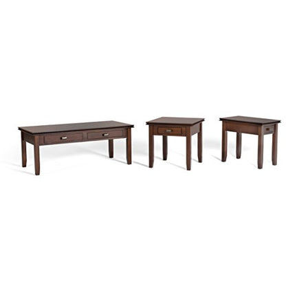 SIMPLIHOME Artisan SOLID WOOD 46 inch Wide Rectangle Coffee Table in Russet Brown, for the Living Room and Family Room - WoodArtSupply