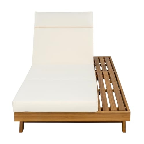 Merax Acacia Wood Chaise Lounge Chair Outdoor Set of 2, Patio Recliner with 4 Position Adjustable Backrest and 4" Thick Four-fold Cushion