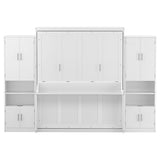 PVWIIK Queen Size Murphy Bed with Storage Drawers & Desk,Wall Bed Frame Folding into Cabinet Design w/Charging Station & Storage Shelf for Small Space,Bedroom,Guest Room,White PVWIIK