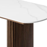 THKSHOUZ 47.24" Walnut Console Table with Sintered Stone Top, Fluted Solid Wood Base Sofa Table, Mid Century Modern Entryway Table for Hallway, Behind The Couch, Living Room, Foyer, Easy Assembly THKSHOUZ