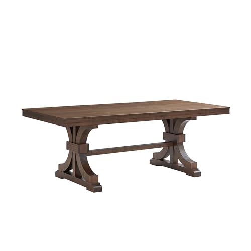 kevinplus 78.74'' Rectangular Wood Dining Table Kitchen Table for 6-8, Modern Mid-Century Retro Style Rubber Wood Metarial for Dining Room Trestle Pedestal Base, Dark Oak kevinplus