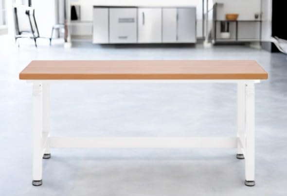 Heavy Duty Height Adjustable Workbench Table with Solid Wood Top, 1000 to 2000 lbs. Weight Capacity Workstation for Garage, Warehouse, Workshop, (28.5" to 42") Height (White, 60" W x 24" D) WoodArtSupply