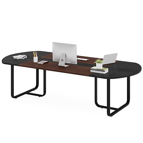 Tribesigns 70.86'' Modern Oval Executive Computer Desk with Two-Tone Finish Splicing Board, Large Double Desk for Workstation, Curved Home Office Desks for 2 Person (Walnut+Black) Tribesigns