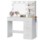 Furmax Vanity Desk with LED Lighted Mirror&Power Outlet, Makeup Vanity Table with 4 Drawers, 3 Open Storage Shelves, and 3 Color Modes, for Bedroom (Pure White) Furmax