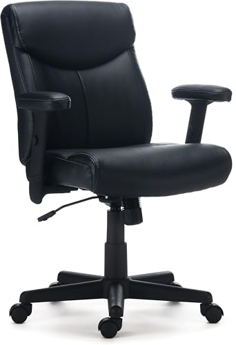 STAPLES Traymore Ergonomic Manager & Executive Office Chair, Task Desk Swivel with Wheels, Adjustable Height, Luxura Faux Leather, Black STAPLES