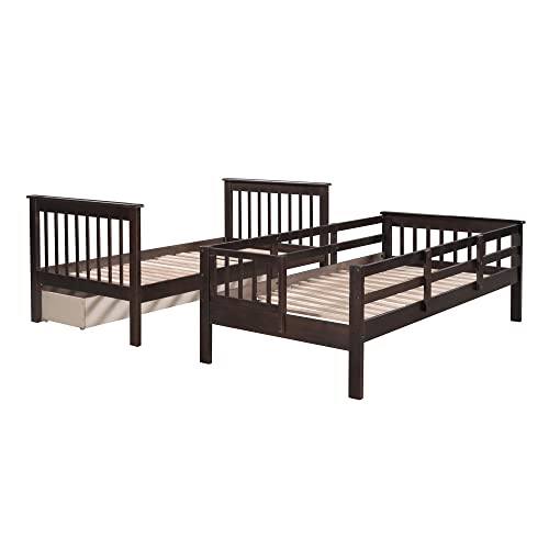 Harper & Bright Designs Twin Over Twin Bunk Bed with Stairs and Drawers, Solid Wood Stairway Bunk Bed with Storage for Kids Teens Adults, Bedroom, Dorm (Espresso) Harper & Bright Designs