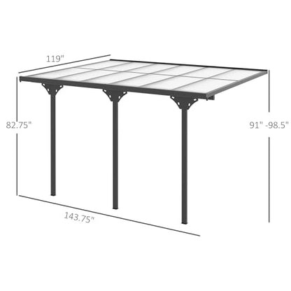 Outsunny 12' x 10' Outdoor Polycarbonate Pergola, Transparent UV Blocking Awning, Hardtop Deck Gazebo with Adjustable Posts and Height, Aluminum, Gray - WoodArtSupply