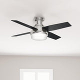 Hunter Fan Dempsey Low Profile Ceiling Fans with Lights and Remote, Flush Mount Ceiling Fan with Lights, Metal, Brushed Nickel Finish, 44 Inch LED Hunter