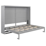 FUvellamo Queen Size Murphy Bed with LED Lights, Wood Space-Saving Hidden Folding Bed Chest, Wall Bed Frame for Small Space, Gray FUvellamo