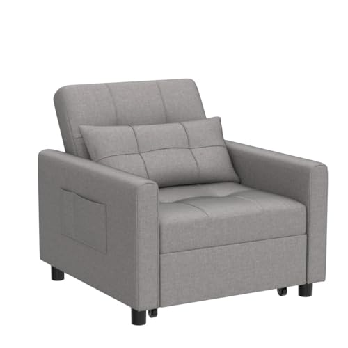 Noelse Sleeper Sofa Chair Bed, Convertible Sofa Chair 3-in-1, Adjustable Sleeper Chair Pullout Sofa Bed with Modern Linen Fabric for Living Room Apartment Small Space, Grey Noelse