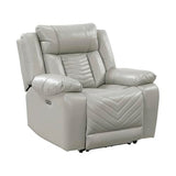 Lexicon Power Recliner Chair, Faux Leather Upholstered Home Theater Seating with LED Lighting, USB Charging Ports, Single Wall Hugger Reclining Chair for Living Room/Bedroom Easy Assembly, Gray Lexicon