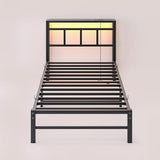 Maliacife Twin Bed Frame with Headboard,Single Bed Frame with Charging Station and LED Lights,Metal Platform Bed Twin Sizes,No Box Spring Needed,Easy Assembly,Black (Sand Black, Twin) Maliacife