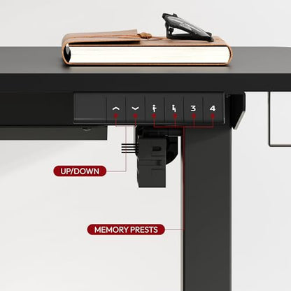 SANODESK Electric Standing Desk 55 x 28 Inches Whole-Piece Desktop Height Adjustable Stand Up Desk w/6-Button Controller Ergonomic Computer Desk for Home Office, Black Frame + Black Tabletop - WoodArtSupply