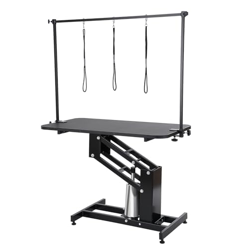 VEVOR Hydraulic Pet Grooming Table, 400LBS Static Load Capacity, 42.5 x 24 Inch Dog Grooming Station with Anti-Slip Tabletop and Dual Height Adjustable Arms with Clamps, for Medium and Small Dogs VEVOR