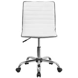 Flash Furniture Alan Low-Back Ribbed Upholstered Vinyl Swivel Desk Chair with Padded Seat, Modern Adjustable Height Padded Office Chair, White Flash Furniture