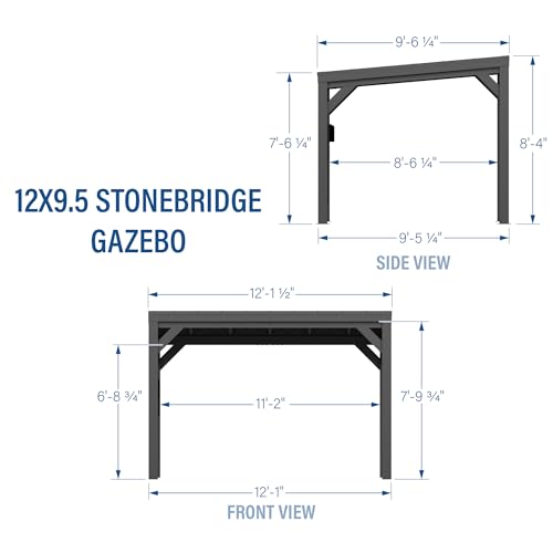 Backyard Discovery Stonebridge 12 ft. x 9 ft. 6 in. All Metal Steel Gazebo Pavilion with Slant Roof, Durable, Supports Snow Loads and Wind Speed, Rot Resistant, Backyard, Deck, Garden, Patio - WoodArtSupply