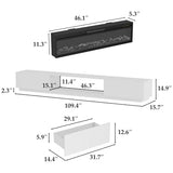 TAMUNE 109" Electric Fireplace TV Stand with 2 Drawers, Media Center with 46" Electric Fireplace, 12 Color Lights, for Living Room Guest Room White 15.7" D x 109.4" W x 14.9" H TAMUNE