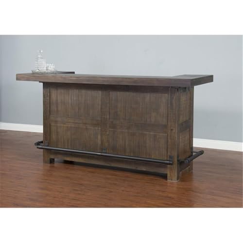 Pemberly Row 80" Farmhouse Transitional Wood Home Bar Unit Cabinet Set with Stemware Rack, Wine Storage for Dining Room Kitchen in Tobacco Leaf Pemberly Row