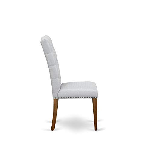 East West Furniture LAEL9-78-05 9 Piece Dining Set Includes a Rectangle Dining Room Table with Removable Leaf and 8 Grey Linen Fabric Upholstered Chairs, 42x92 Inch, Jacobean East West Furniture