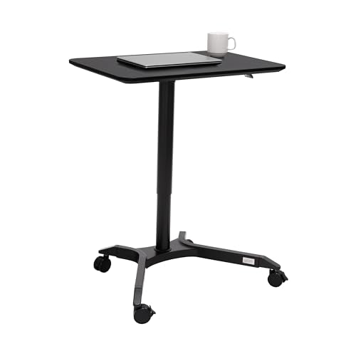 Seville Classics Airlift Height Adjustable Pneumatic Laptop Sit Stand Desk Mobile Rolling Cart, Computer Workstation for Home Office, Classroom, Black, 28" Premium Desktop (New Model) Seville Classics