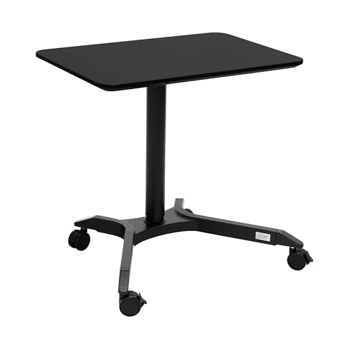 Seville Classics Airlift Height Adjustable Pneumatic Laptop Sit Stand Desk Mobile Rolling Cart, Computer Workstation for Home Office, Classroom, Black, 28" Premium Desktop (New Model) Seville Classics
