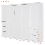 Quarte Modern Queen Size Murphy Bed with Closet, Drawers and Shelves, Cabinet Bed Folding Wall Bed for Guest Room, Office (White@1) Quarte