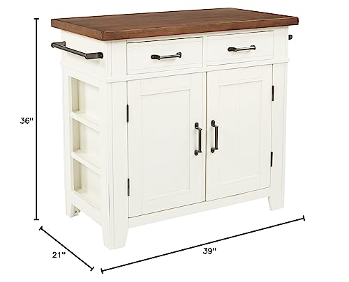 INSPIRED by Bassett OSP Home Furnishings Urban Farmhouse Kitchen Island with Vintage Oak Solid Hardwood Top, Distressed White Finish OSP Home Furnishings