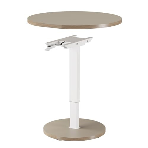 bilbil Round Pneumatic Adjustable Standing Desk, Space-Saving Circular Design with Locking Casters, Mobile Workstation for Home Office, Height-Adjustable Overbed Table, 31.5 Inch, Khaki Finish bilbil